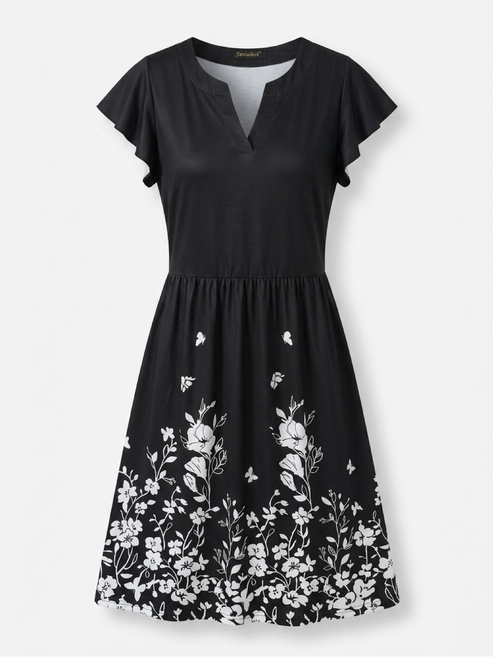 Amazon Black Midi Dress with White Floral Hem